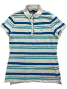 Tommy Hilfiger Polo Μπλούζα Ριγέ Classic Fit Logo Λευκό Μπλε Τιρκουάζ Γυναικεία L
