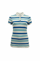 Tommy Hilfiger Polo Μπλούζα Ριγέ Classic Fit Logo Λευκό Μπλε Τιρκουάζ Γυναικεία L