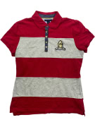 TOMMY HILFIGER Polo Shirt Colorblock Crest Logo Κόκκινο-Γκρι Γυναικείο L