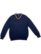 TOMMY HILFIGER ΠΟΥΛΟΒΕΡ V-NECK PREMIUM COTTON ΜΕ ΡΙΓΕΣ ΜΠΛΕ ΣΚΟΥΡΟ ΑΝΔΡΙΚΟ L