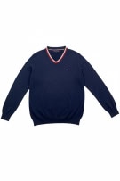 TOMMY HILFIGER ΠΟΥΛΟΒΕΡ V-NECK PREMIUM COTTON ΜΕ ΡΙΓΕΣ ΜΠΛΕ ΣΚΟΥΡΟ ΑΝΔΡΙΚΟ L