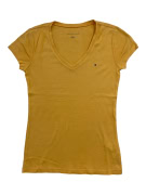 TOMMY HILFIGER T-SHIRT V-NECK CASUAL FLAG LOGO ΜΟΥΣΤΑΡΔΙ ΓΥΝΑΙΚΕΙΟ S