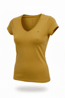 TOMMY HILFIGER T-SHIRT V-NECK CASUAL FLAG LOGO ΜΟΥΣΤΑΡΔΙ ΓΥΝΑΙΚΕΙΟ S