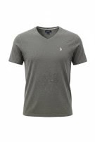 US POLO ASSN V NECK T SHIRT MINIMAL ΓΚΡΙ ΑΝΤΡΙΚΟ PRE OWNED L