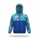 VINTAGE giacca a vento con cappuccio geometric blue print da uomo M/L