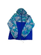 VINTAGE giacca a vento con cappuccio geometric blue print da uomo M/L