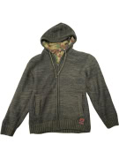 VINTAGE AVIREX DERT GIACCA/MAGLIONE LAVORATO A MAGLIA CON CAPPUCCIO KHAKI