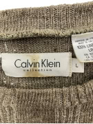VINTAGE CALVIN KLEIN COLLECTION KNIT TOP 100% LINEN BROWN-BEIGE MEN'S L
