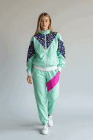 Vintage Φόρμα Σετ Tracksuit Πολύχρωμο Γεωμετρικό Μοτίβο Πράσινο Γυναικείο S