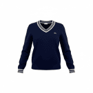 VINTAGE LACOSTE KNIT V-NECK SWEATER STRIPED DETAILS BLUE WOMEN M