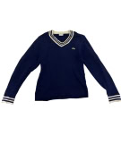 VINTAGE LACOSTE KNIT V-NECK SWEATER STRIPED DETAILS BLUE WOMEN M