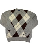 VINTAGE LOTTO KNIT SWEATER ARGYLE PATTERN GREY MEN'S S
