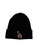 VINTAGE BLACK BEANIE WITH METAL LOGO "LA"