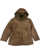 VINTAGE MUFLONE WOMEN'S LEATHER SHEARLING HOODED COAT M/L