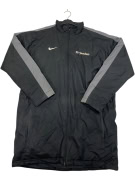 VINTAGE NIKE LONG SPORTS JACKET WITH LOGOS BLACK GREY MENS XL
