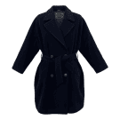 VINTAGE PENNY BLACK BELTED COAT WITH BUTTONS DARK BLUE WOMEN L XL