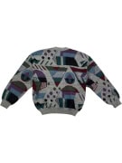 Maglione lavorato a maglia vintage con motivo geometrico multicolore unisex XS