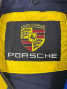 Giacca a vento vintage Porsche con cappuccio blu/giallo/verde da uomo XXL