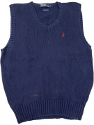 VINTAGE RALPH LAUREN PULLOVER SMANICATO CON SCOLLO A V BLU DA UOMO L