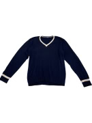 MAGLIA LAVORATA A MAGLIA VINTAGE SUPERGA CENTURY CON SCOLLO A V A RIGHE BLU DA UOMO XL
