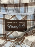 WRANGLER SHIRT CASUAL CLASSIC CHECKED EMBROIDERED LOGO BROWN/LIGHT BLUE MEN'S XL